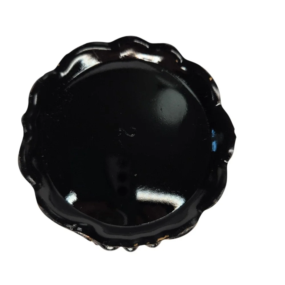 Antique Victorian Black Glass Vanity Powder Lidded Jar With Gold Trim Cottage